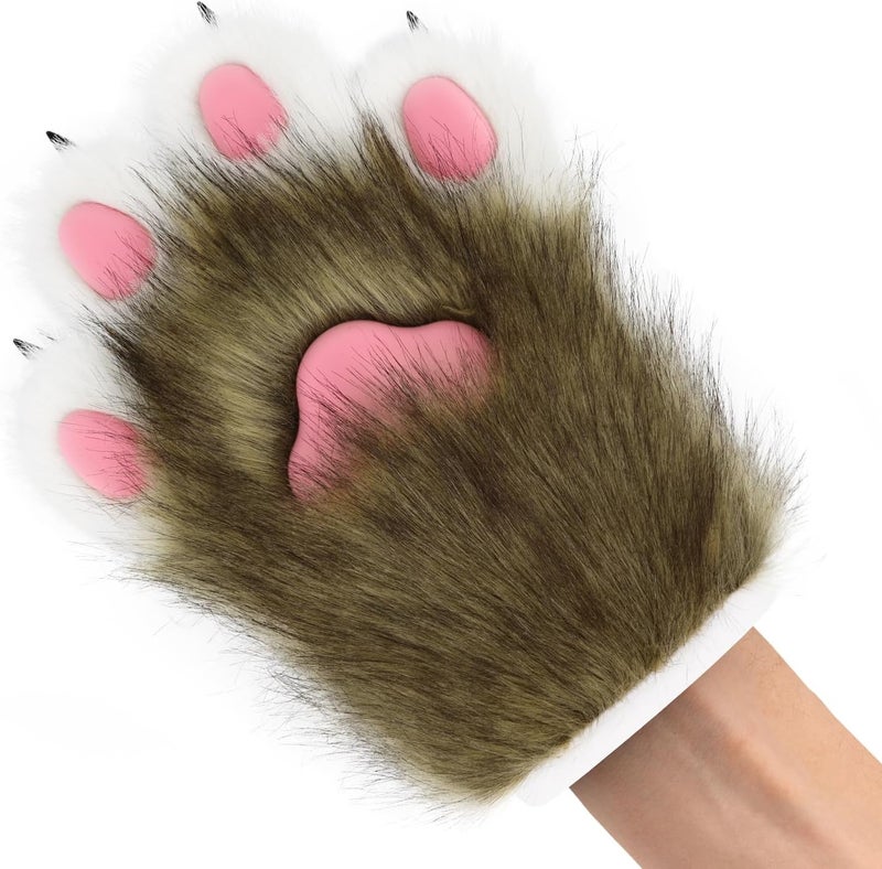 hbbhml Faux Fur Plush Furry Cat Claw Gloves Fursuit Animal Fox Paws Mittens Halloween Cosplay Costume Accessories for Adult - Image 2
